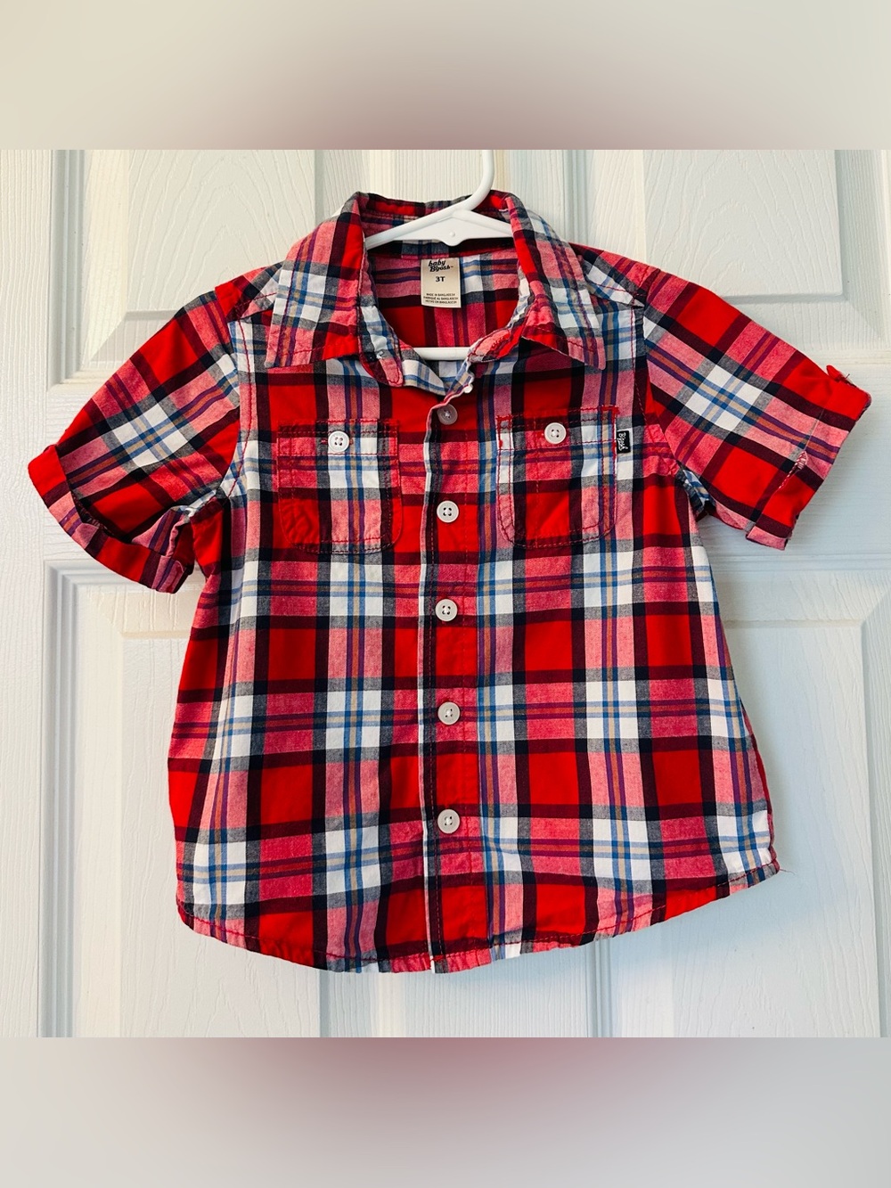 Osh Kosh Boys Red Plaid Short-Sleeve Button-Up Shirt